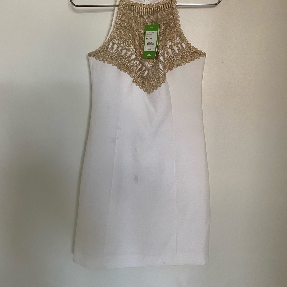Lilly Pulitzer White Dress with Gold Crochet Detail